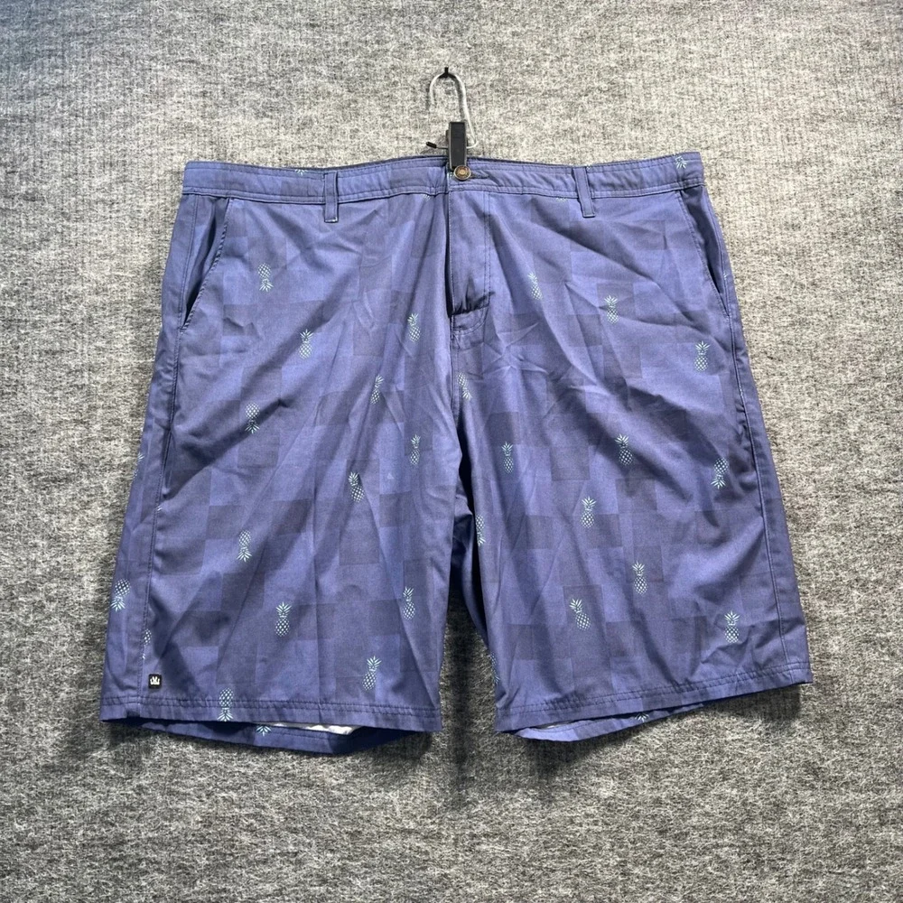 Micros Mens Navy Blue Pineapple Checkerboard Board Shorts Hybrid Size 40